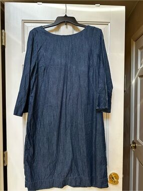 Talbots Dark Blue Denim Long Sleeve Shift Dress